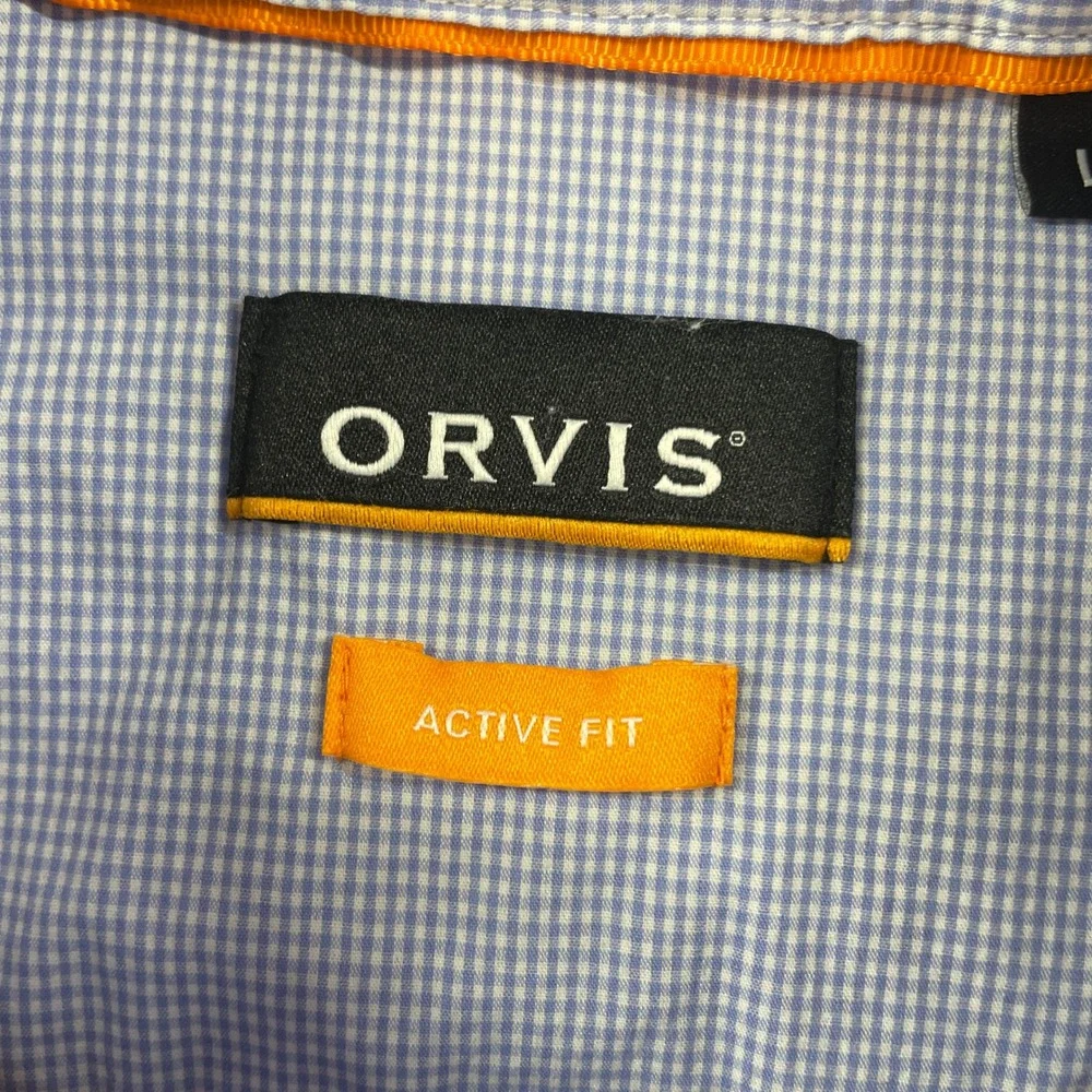 Orvis Mens Shirt L Blue Gingham Long Sleeve Active Fit Flat Front Fishing Hemp - Picture 9 of 16